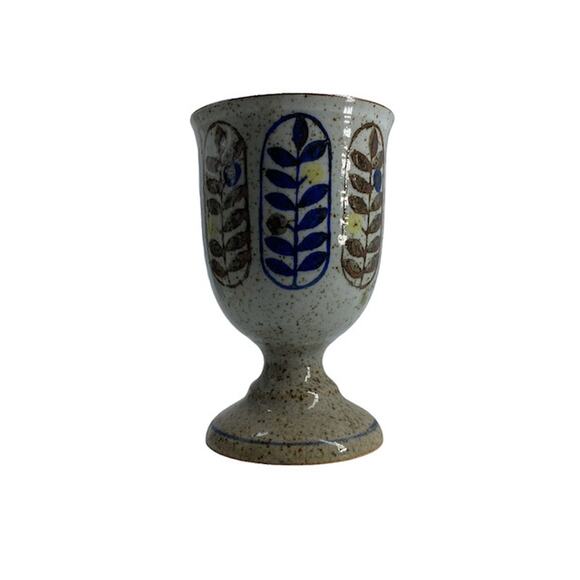 Vintage OTAGIRI Style Stonewear Goblet Set of 8 Berries Leaves 1970s Speckle - Picture 4 of 12